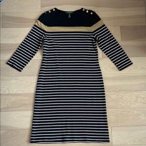 Lauren Ralph Lauren Black and White Sheath Dress Crew Neck